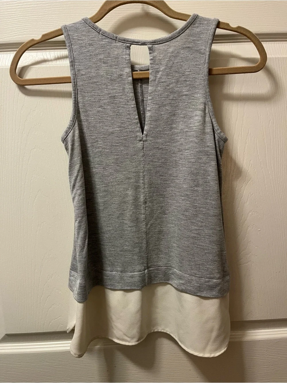 J.Crew XS Petite Gray Mixed Media Sleeveless Tank Top Ivory Layered Hem Casual